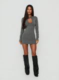 Pip Long Sleeve Keyhole Mini Dress Dark Grey Marle