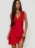 Nellie Lace Trim Mini Dress Red