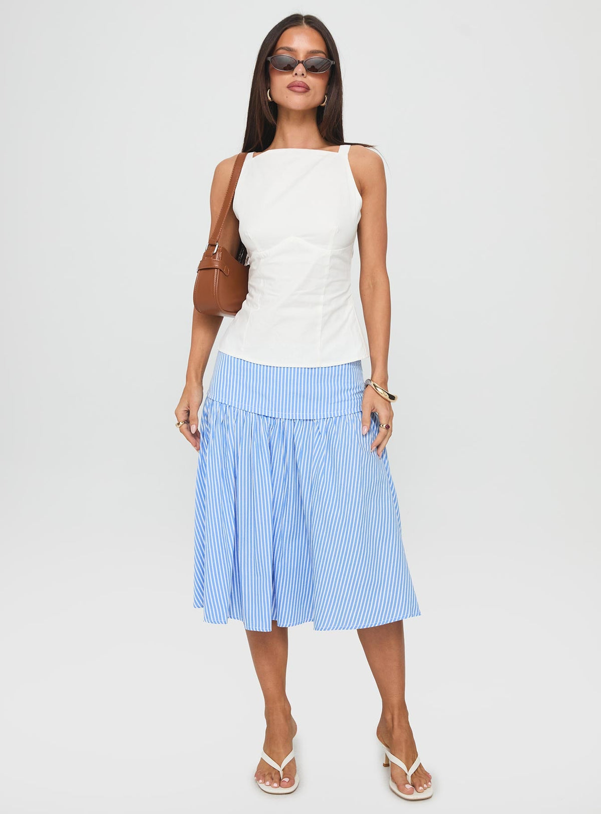 Raelan Tiered Midi Skirt Blue Stripe