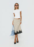 Downtown Scene Lace Trim Maxi Skirt Cream Polka