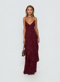 Lyricah Tiered Tie Back Maxi Dress Burgundy Petite