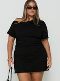 Avriana Off Shoulder T-Shirt Mini Dress Black Curve