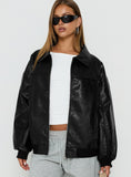 Goldsmith Faux Leather Bomber Jacket Black