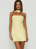 Declynne Strapless Scarf Detail Mini Dress Chartreuse