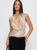 Cassendra Halter Scarf Top Cream Polka Dot