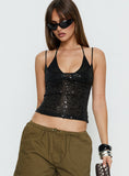 Odena Layered Sequin Cami Top Black