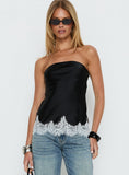 Fiorelle Strapless Lace Trim Satin Top Black / White