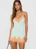 Call My Lover Lace Slip Mini Dress Aqua / Orange