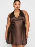 Pelagia Halter Scarf Tie Mini Dress Brown Curve