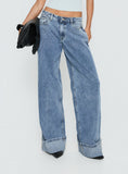 Ramos Diamante Low Rise Wide Leg Denim Jeans Washed Mid Blue