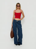 Ramos Low Rise Double Button Wide Leg Denim Jeans Dark Indigo