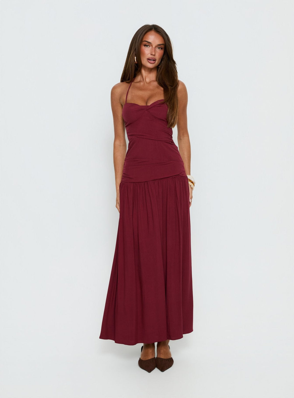 Marguerite Halter Maxi Dress Ruby Wine Tall