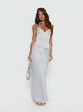 Devotedness Satin Corset Maxi Dress Silver