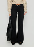 Slow Ride Mid Rise Bootleg Belted Jeans Washed Black