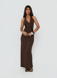 Cadira Ruched Halter Maxi Dress Chocolate