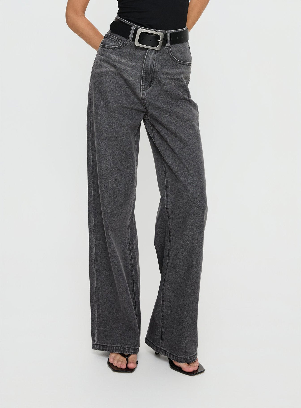 Nicolo High Rise Straight Leg Jeans Washed Grey