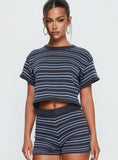 Arlynn Knit Cropped Crew Neck Top Blue Stripe