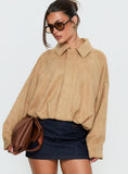 Enlightened Faux Suede Bomber Jacket Beige