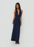 Dionira Plunge Halter Maxi Dress Navy