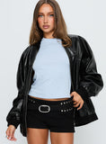 Believe It Faux Leather Bomber Jacket Black