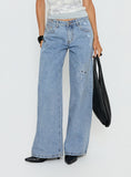 Candi Mid Rise Wide Leg Studded Jeans Light Blue Wash
