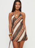 Esmira Halter Mini Dress Brown Stripe Tall