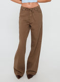 Bruiser Tie Waist Mid Rise Wide Leg Jeans Brown
