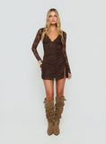 Airabella Long Sleeve Lace Mini Dress Chocolate