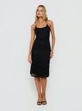 Zenaide Lace Detail Halter Midi Dress Black
