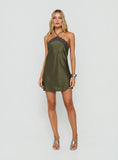 Zinniah Arrowneck Satin Mini Dress Khaki
