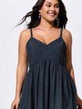 Linen Blend Breathable Pleated Flowy Midi Dress