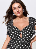 Sarong Set Polka Dot Print One-Piece Swimsuit
