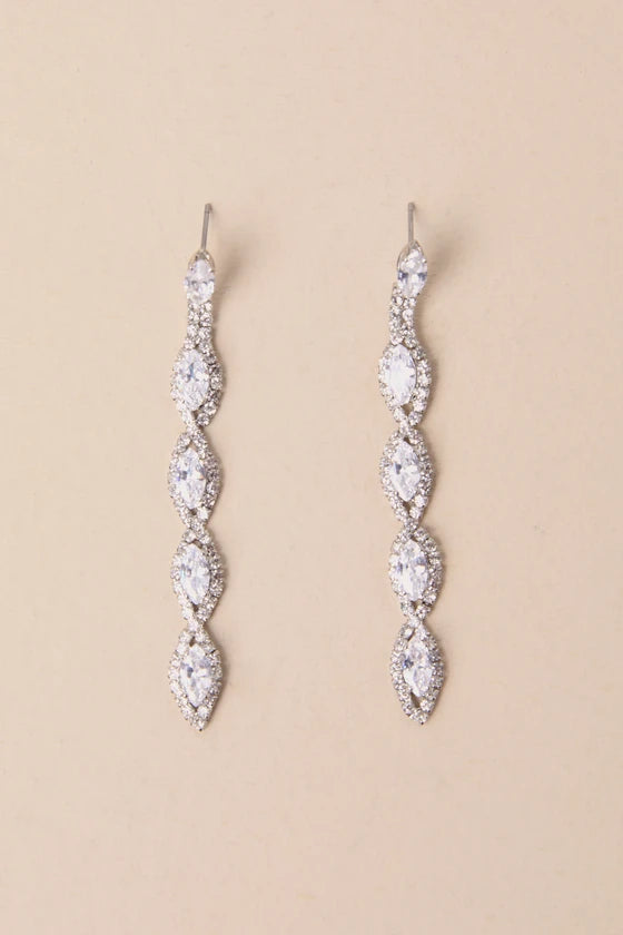 Upscale Direction Silver Rhinestone Drop Earrings