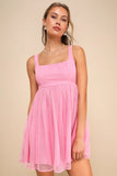 Cutest Princess Pink Swiss Dot Mesh Babydoll Mini Dress