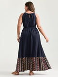 Colorful Boho Striped Hem Halter Neck Maxi Dress
