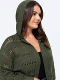Hooded Open Front Cut Out Long Cardigan