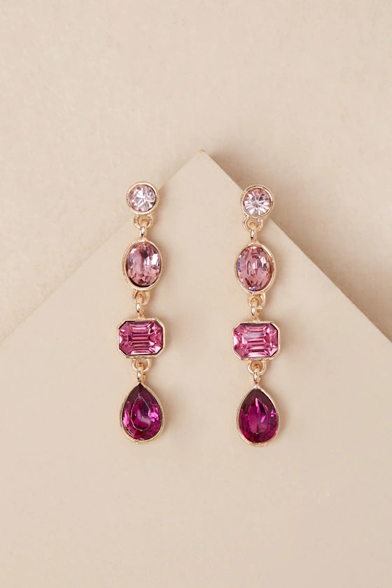 Precise Radiance Pink Rhinestone Drop Earrings
