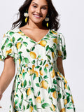 Supersoft Lemon Print Shirred Waist Mini Dress