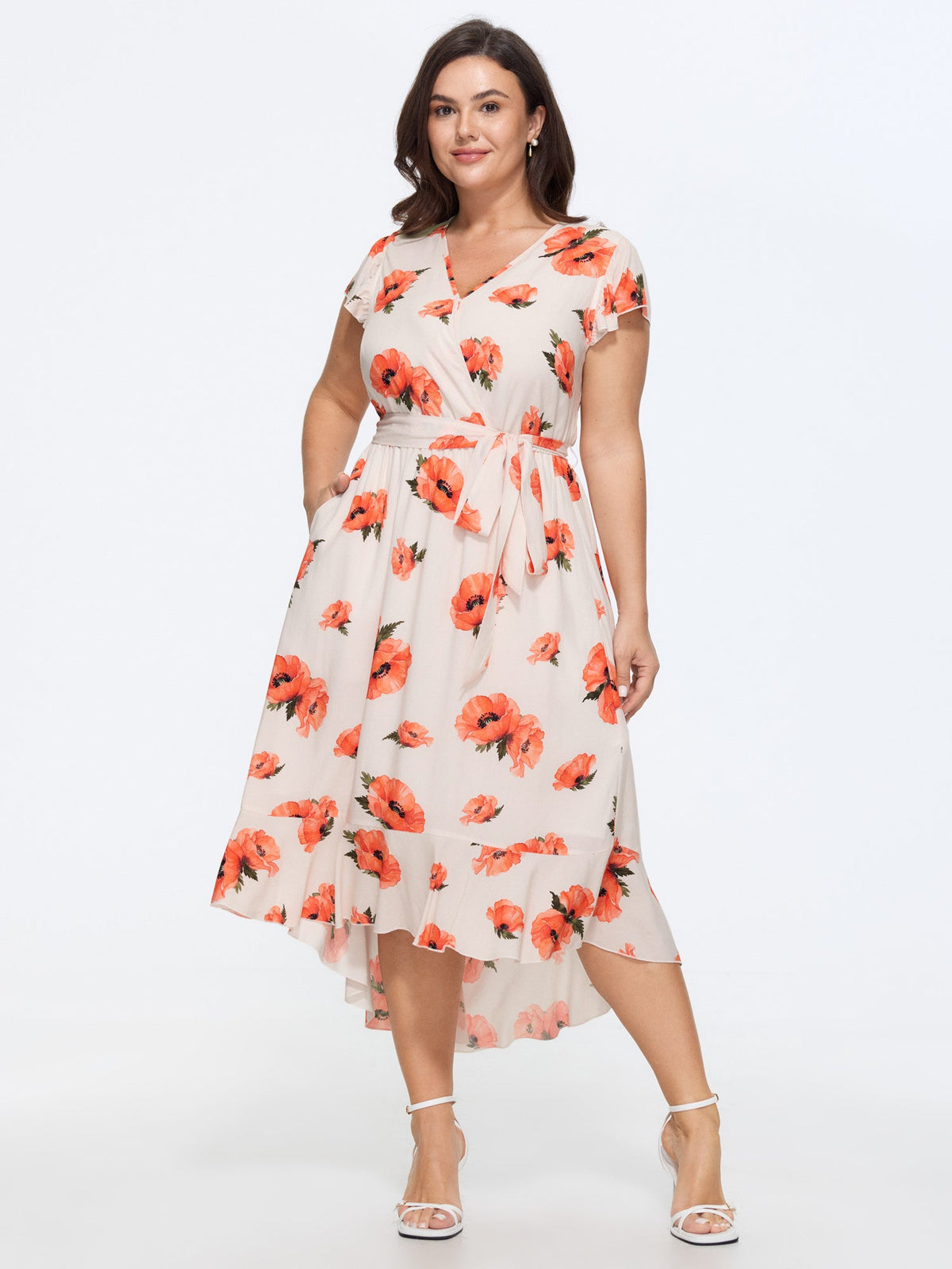 Floral Print Wrap A-Line Midi Dress