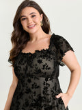 Floral Mesh Cut Stretchy Midi Dress
