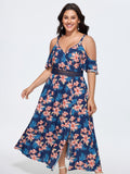 Floral Print Shirred Hollowed-Out Midi Dress