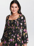 Floral Shirred Stretchy Waist Midi Dress