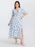Floral Print Cut-Out Twisted Midi Dress