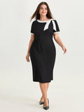 Side Bowknot Color Contrast Midi Dress
