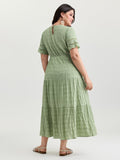 Shirred Lace Flounce Sleeve Tiered Maxi Dress