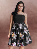 Floral Pleated Detachable Straps Contrast Mini Dress