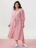 Layered Pleated Waist-Tie Shirt Dress