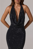 Embellished Cowl-Neck Backless Gown in Black