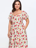 Rose Print Back Bow Detail Midi Dress