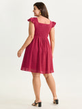 Cotton Textured Flutter Sleeve Mini Dress